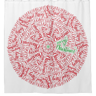Elegant Hand-Lettered Christmas Circle Mandala Art Shower Curtain