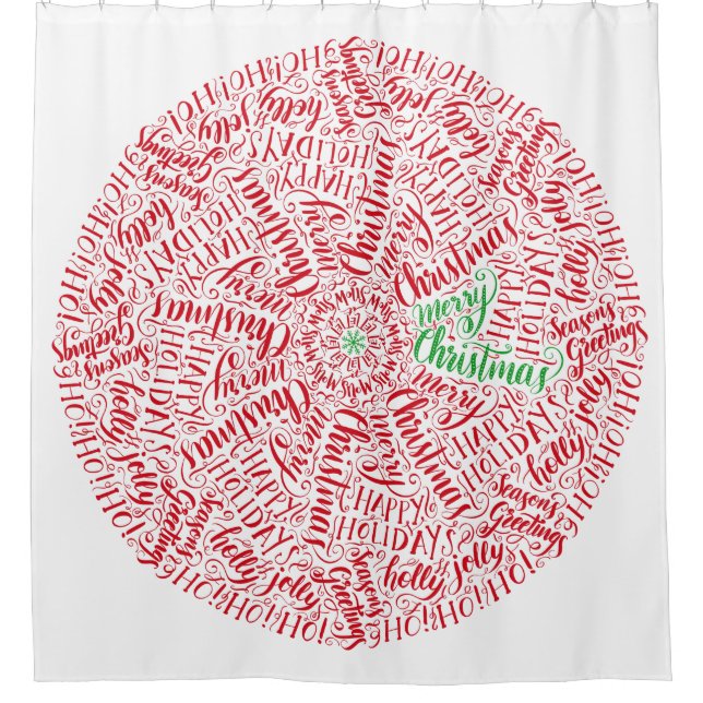 Elegant Hand-Lettered Christmas Circle Mandala Art Shower Curtain (Front)