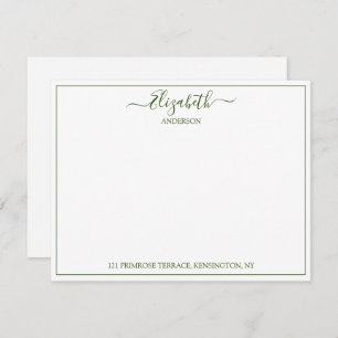 Elegant Hand Lettered Green Name Address  Note Car Card