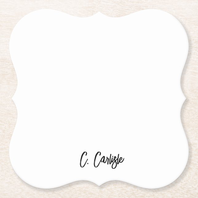 Elegant Hand-Lettered Modern Script Personalized Paper Coaster (Front)