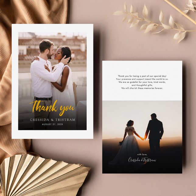 Elegant Hand-Lettered Photo Wedding Thank You Card (Elegant Photo Wedding Thank You Note Card)