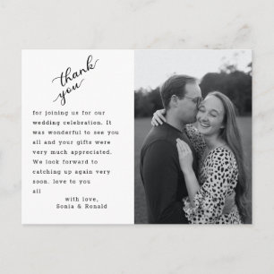 Elegant Hand Lettered Photo Wedding Thank You Postcard