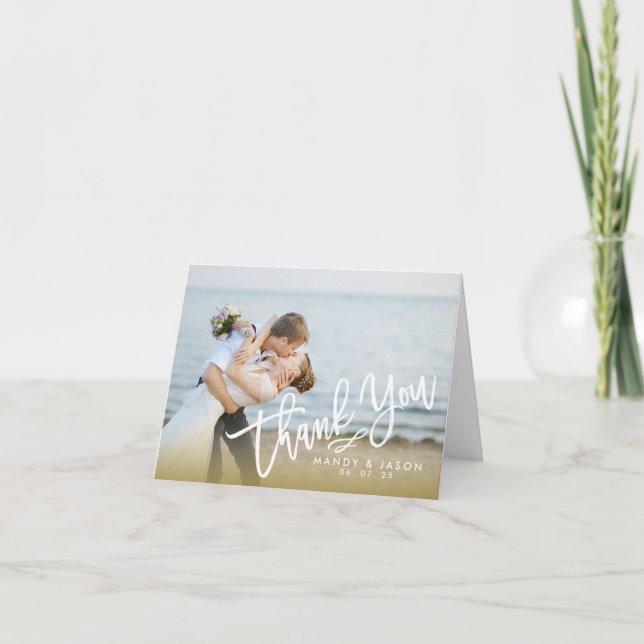 Elegant Hand Lettered Script 2 Photo Thank You Card (Front)