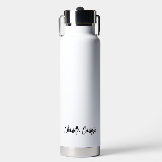 Elegant Hand Lettered Script Black Modern Water Bottle (Front)