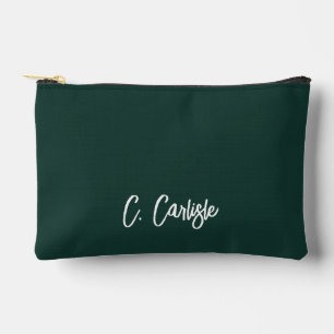Elegant Hand-Lettered Script Green Personalized Accessory Pouch