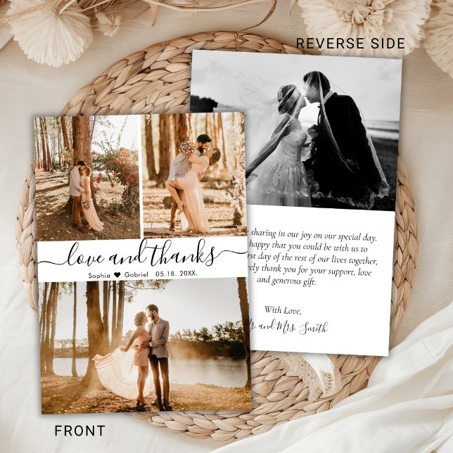 Elegant Hand Lettered Wedding 3 Photo Collage Thank You Card (Creator Uploaded)