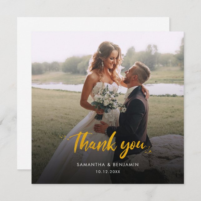 Elegant Hand-Lettered Wedding Day Photo Thank You Card (Front/Back)