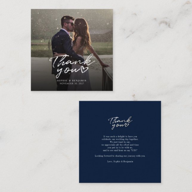 Elegant Hand-Lettered Wedding Day Photo Thank You Card (Front/Back)