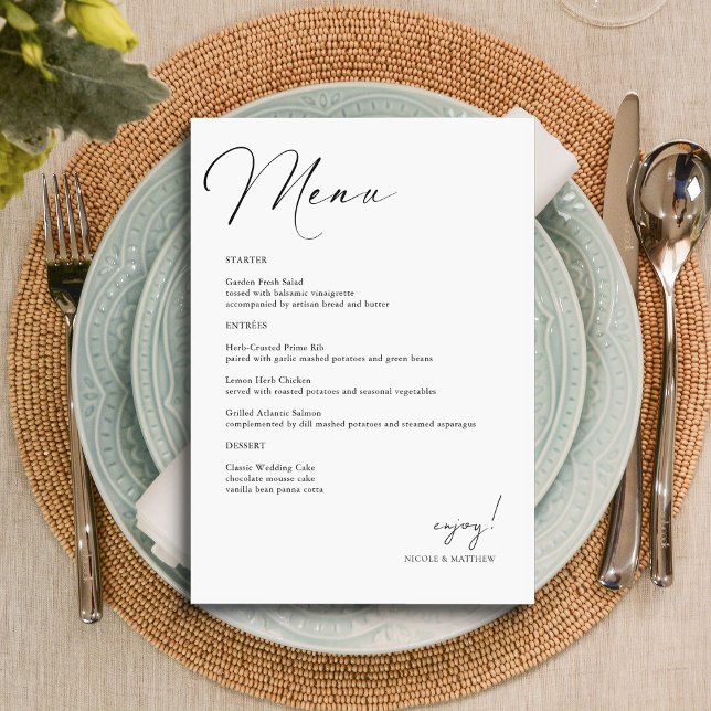 Elegant Hand Lettered Wedding Menu Card (Personalized Elegant Hand Lettered Wedding Menu Card)