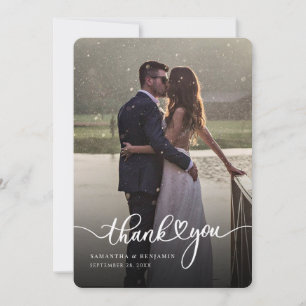 Elegant Hand-Lettered Wedding Photo Thank You Card