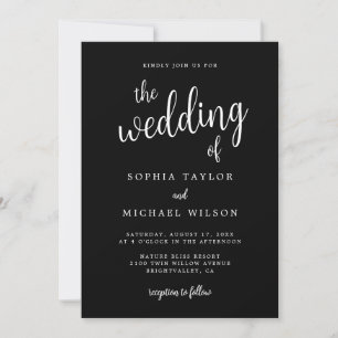 Elegant Hand Lettering Black White Wedding Invitation