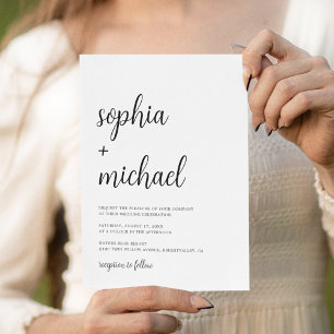 Elegant Hand Lettering Black White Wedding Invitation