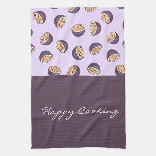 Elegant hand lettering name Happy cooking purple Tea Towel