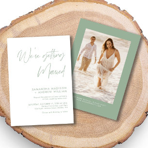 Elegant Hand Lettering Sage Green Wedding Invitation