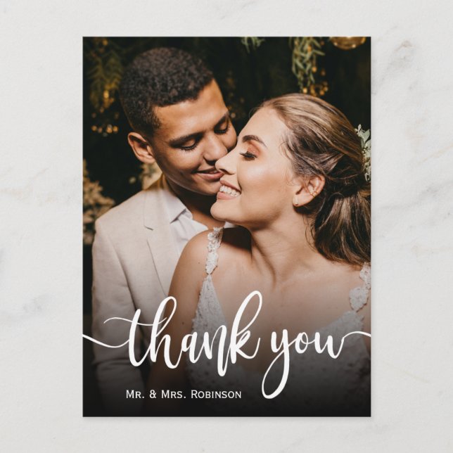 Elegant Hand Lettering Wedding Photo Thank You Postcard (Front)