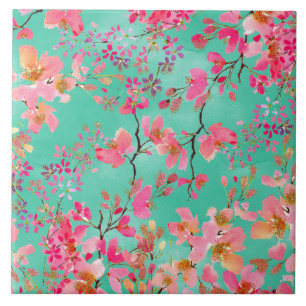 Elegant hand paint watercolor spring floral tile