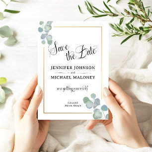 Elegant Hand-Painted Eucalyptus Save the Date Invitation
