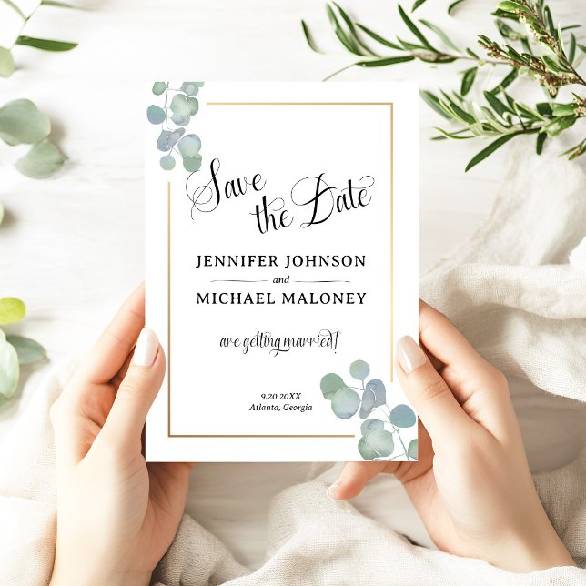 Elegant Hand-Painted Eucalyptus Save the Date Invitation (Creator Uploaded)