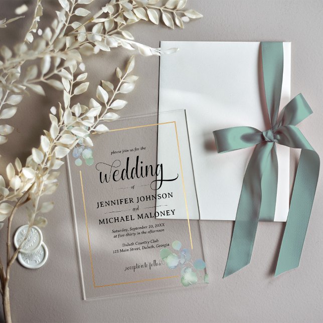 Elegant Hand-Painted Eucalyptus Wedding Acrylic Invitations (Creator Uploaded)