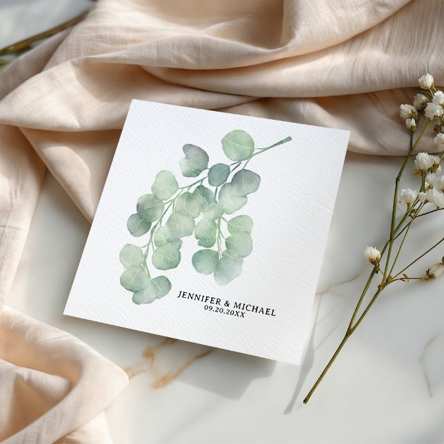 Elegant Hand-Painted Eucalyptus Wedding Napkin (Creator Uploaded)