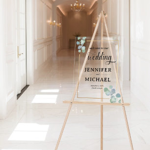 Elegant Hand-Painted Eucalyptus Wedding Welcome Acrylic Sign