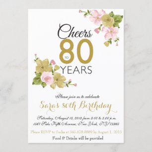 Elegant Hand Painted Flower 80th Birthday Invite