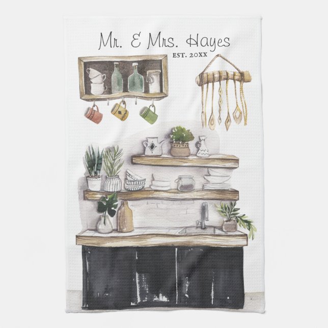 Elegant Hand Painted Kitchen Tea Towel (Vertical)
