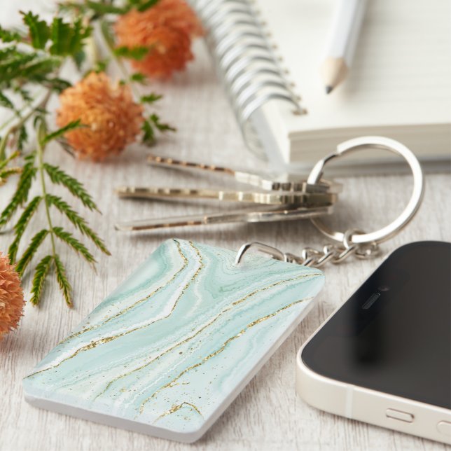 elegant hand painted liquid marble design with gli key ring (Front Right)