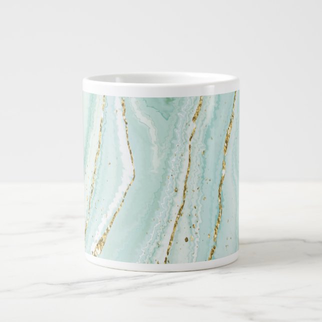 elegant hand painted liquid marble design with gli large coffee mug (Front)
