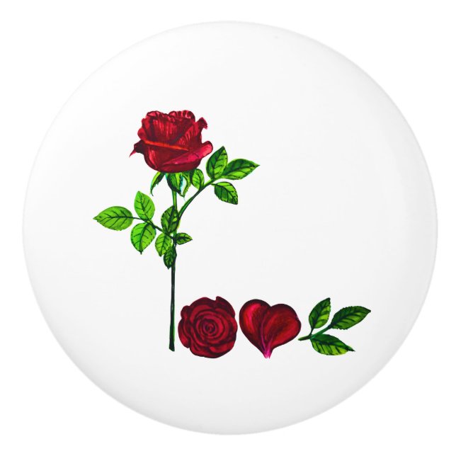 Elegant Hand-Painted LOVE Rose Cabinet Knobs (Front)