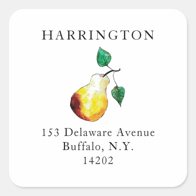 Elegant Hand-Painted Pear Return Address Label (Front)