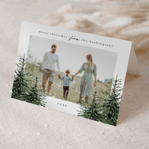 Elegant Hand-painted Pine Tree Photo Christmas Holiday Card