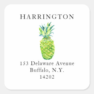 Elegant Hand-Painted Pineapple Return Address Square Sticker