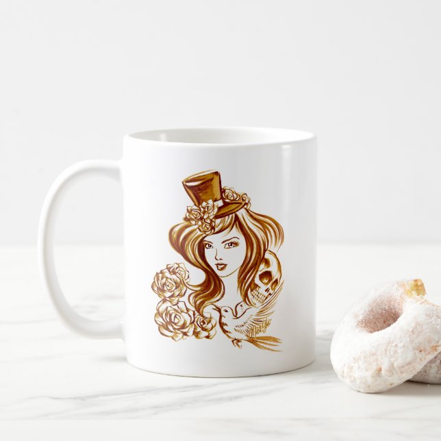 Elegant Hand Painted w/ Coffee Art Coffee Mug (With Donut)