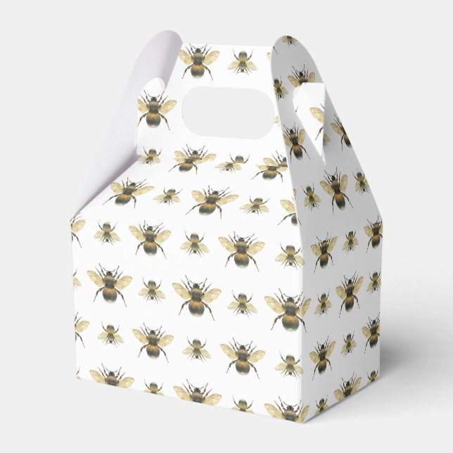 Elegant Hand Painted Watercolor Bees Favour Box (Front Side)