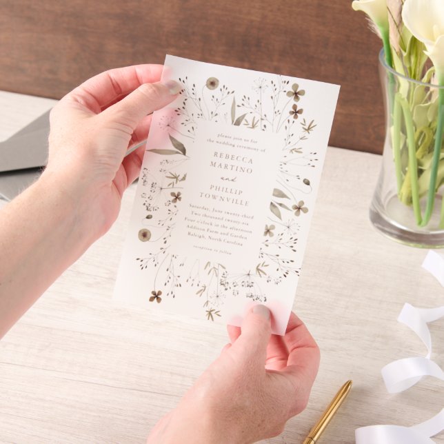 Elegant Hand Painted Wildflower Wedding Vellum Invitations (Handheld)