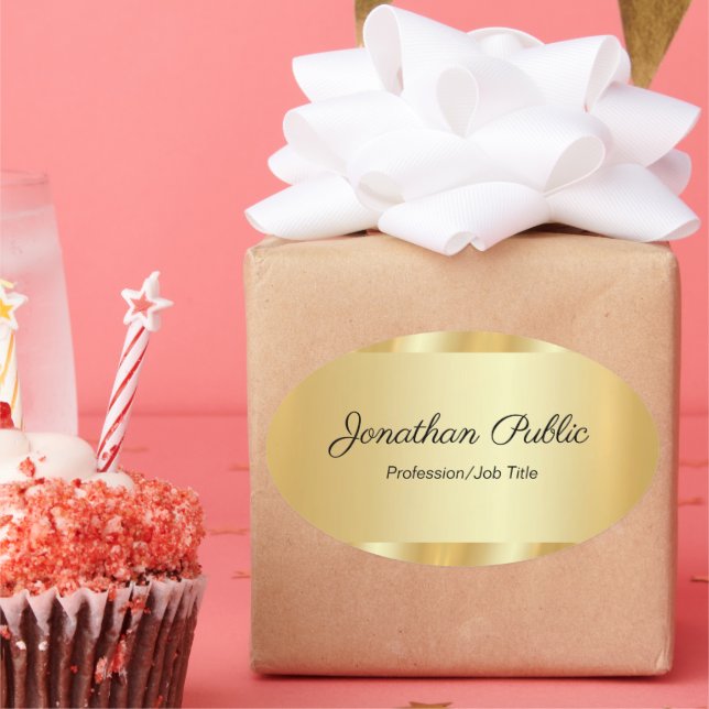 Elegant Hand Script Glamorous Template Gold Oval Sticker (Party)