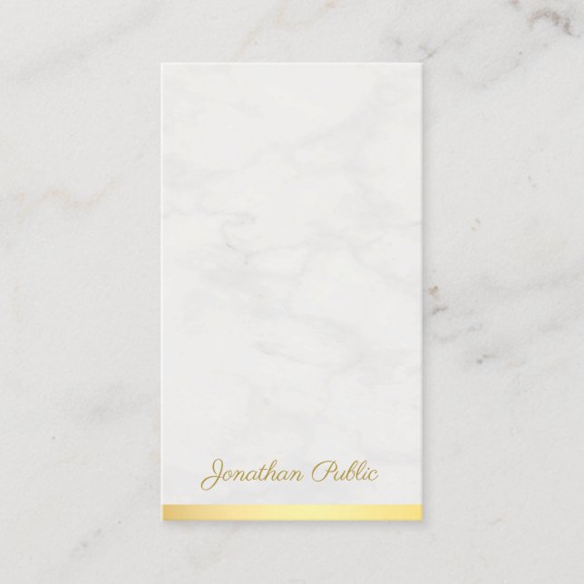 Elegant Hand Script Name Modern Gold And Marble Business Card (Front)