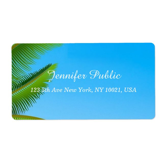 Elegant Hand Script Template Blue Sky Palm Leaves (Front)