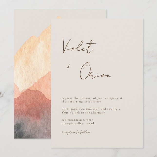 Elegant Hand-Written Mountains Wedding Invitation (Front/Back)