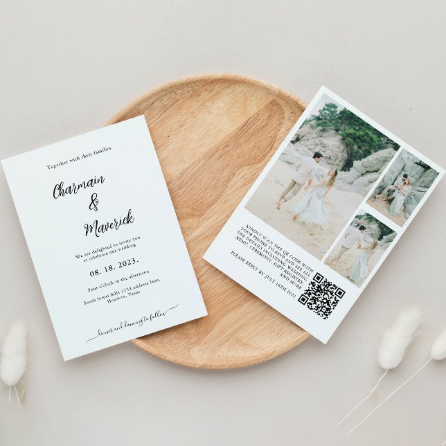 Elegant Hand Written Script Photo QR Code Wedding Invitation (Creator Uploaded)