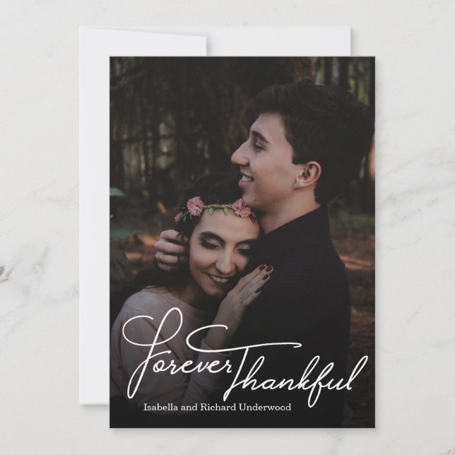 Elegant hand written typography wedding thank you (Front)