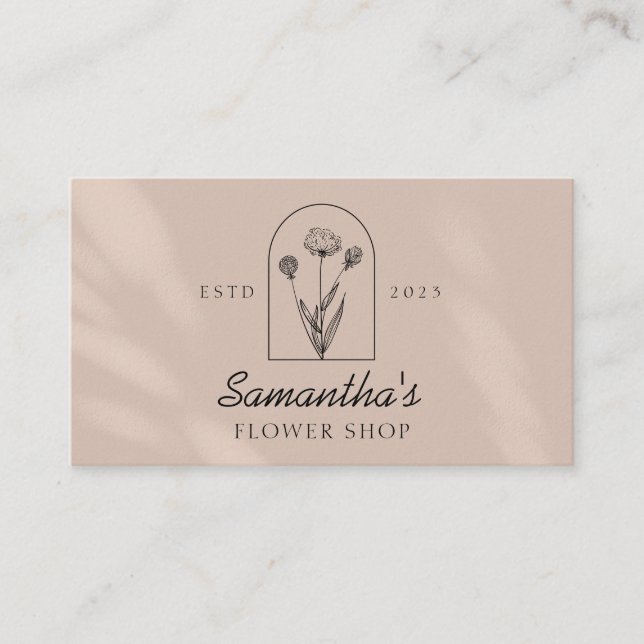 Elegant Handcrafted Botanic Line-Art Logo Monogram Business Card (Front)