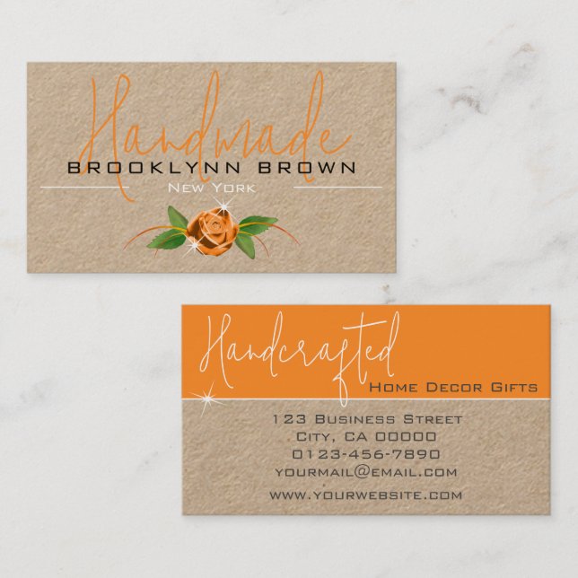 Elegant Handmade Handcrafted Rose Flower Orange Business Card (Front/Back)