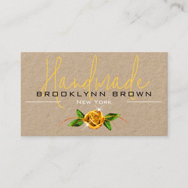 Elegant Handmade Handcrafted Rose Flower Yellow  Business Card (Front)