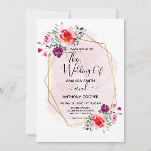 Elegant handmade watercolor floral invitation