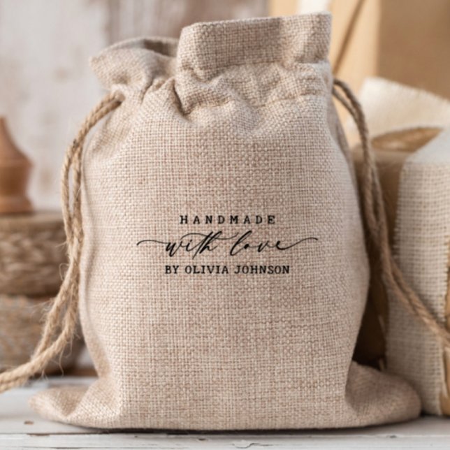 Elegant Handmade with Love Script Personalised  Rubber Stamp (Creator Uploaded)