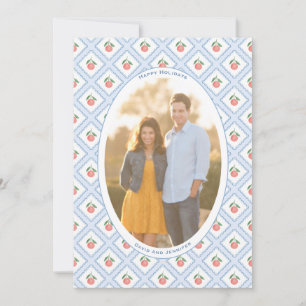 Elegant Handpainted Citrus Pattern Oval Photo Holiday Card