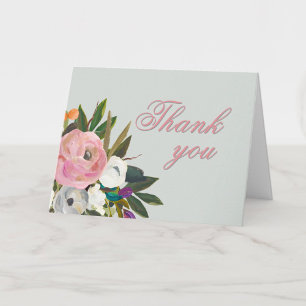 Elegant Handpainted Floral 100th Birthday Party  Thank You Card