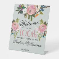 Elegant Handpainted Floral 100th Birthday Welcome